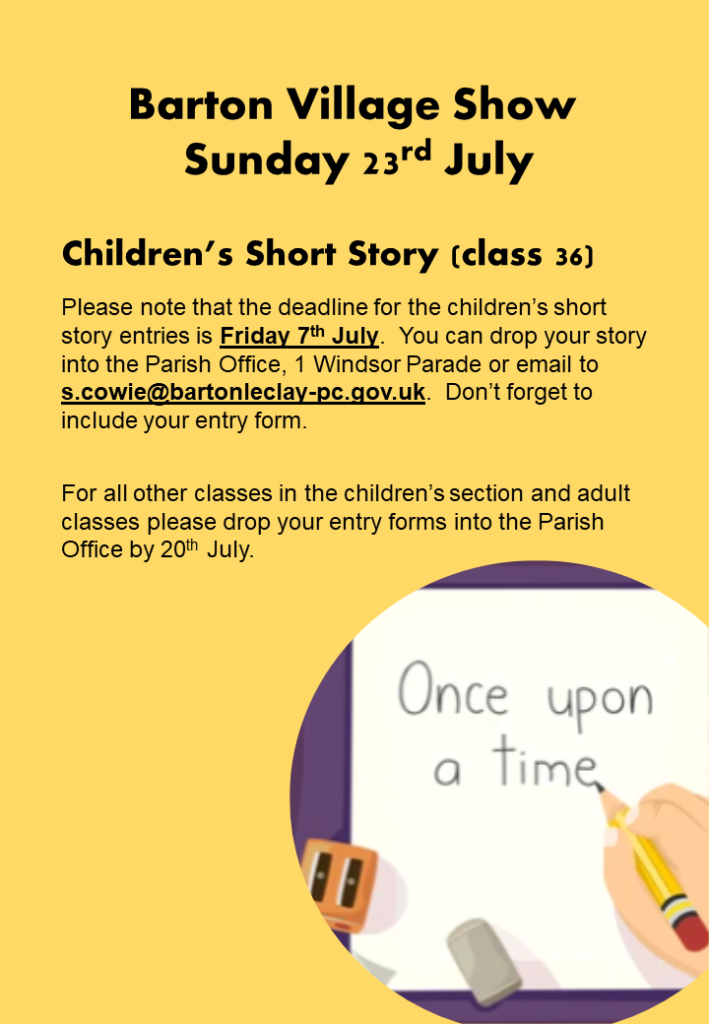 Barton Village Show Deadline for Children’s Short Story Entries
